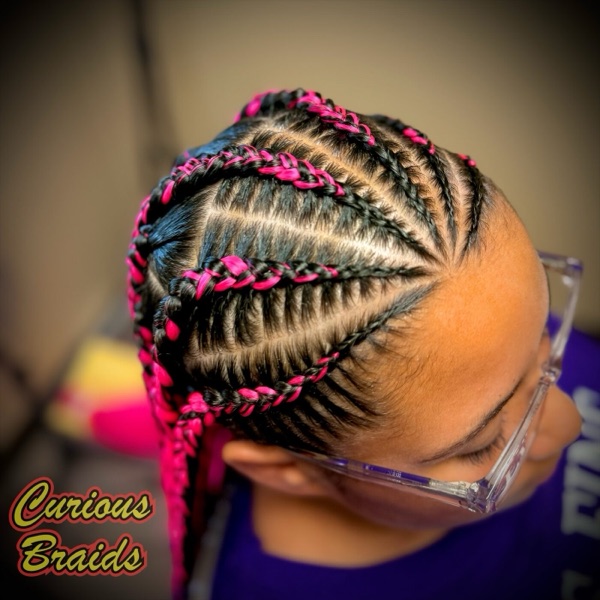 Fulani braids · pink added — braided by Curious Braids in Defiance, Ohio