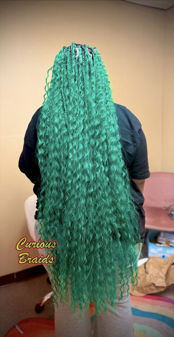 Boho knotless · teal, butt length — braided by Curious Braids in Defiance, Ohio