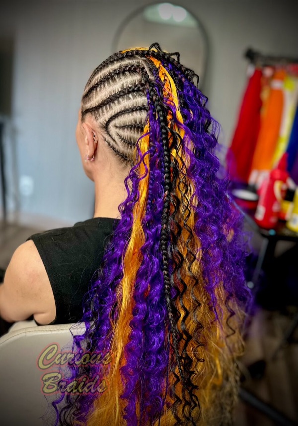 Design braids · purple and gold — braided by Curious Braids in Defiance, Ohio